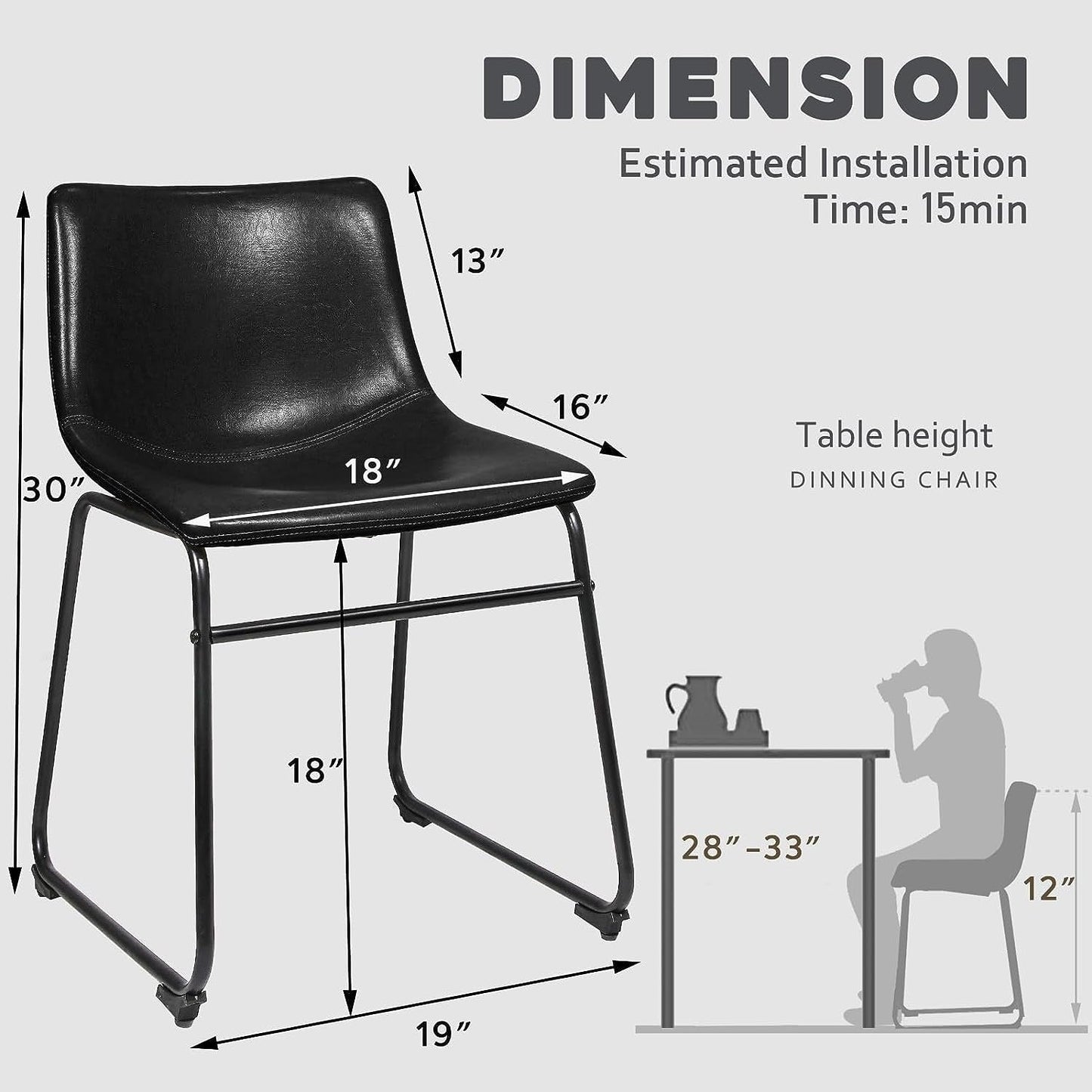 Tabourets de bar Bossin 18/26/30 pouces, tabourets de bar hauteur comptoir avec dossier, tabourets modernes en cuir PU, chaise de salle à manger avec repose-pieds