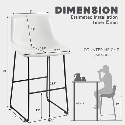 Tabourets de bar Bossin 18/26/30 pouces, tabourets de bar hauteur comptoir avec dossier, tabourets modernes en cuir PU, chaise de salle à manger avec repose-pieds