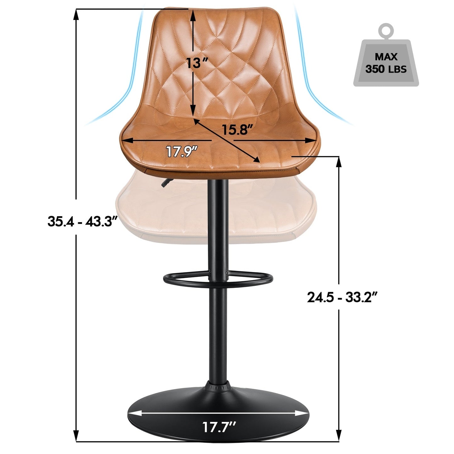 Tabourets de bar pivotants et réglables Bossin avec dossier – Hauteur comptoir