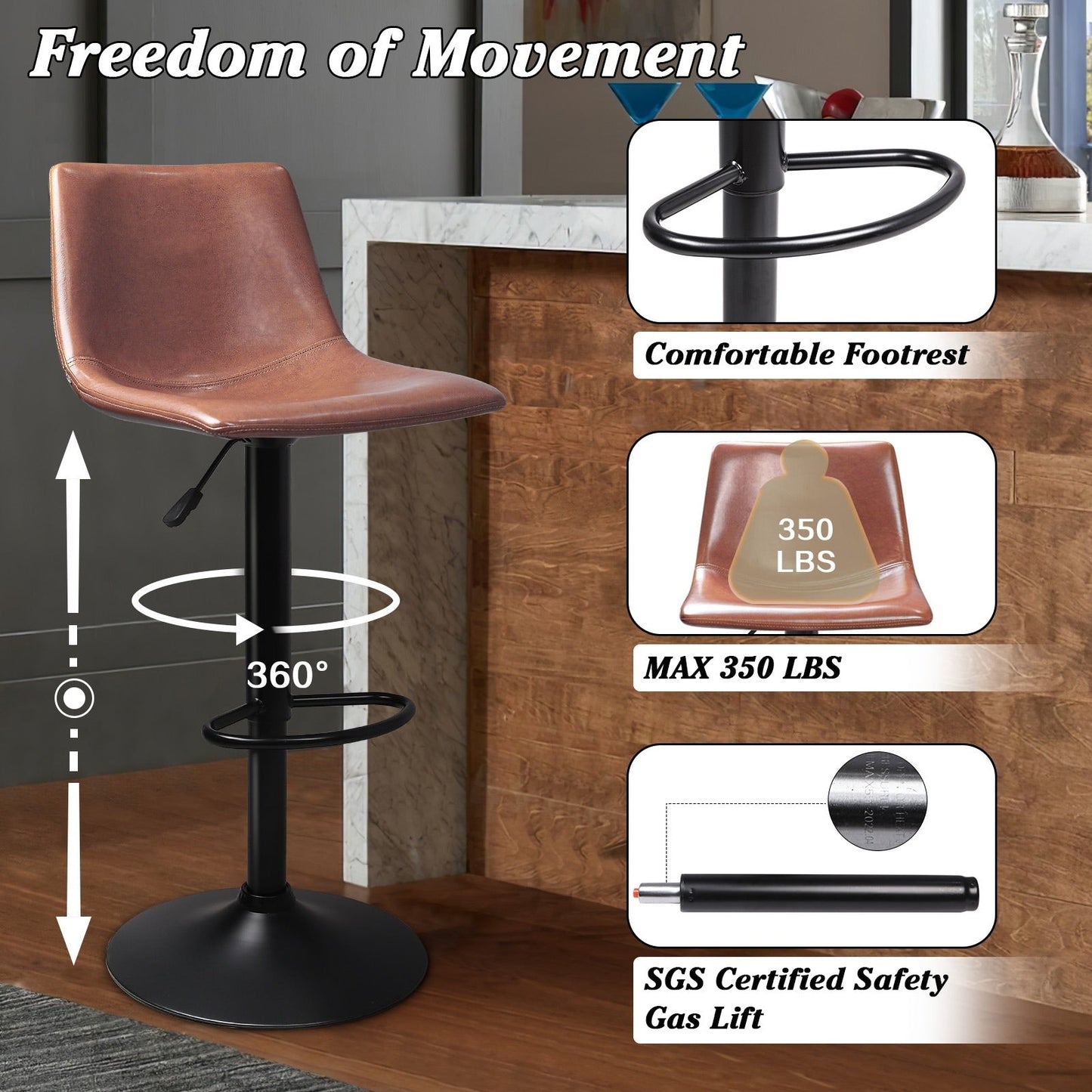 Tabourets de bar pivotants et réglables Bossin avec dossier – Hauteur comptoir