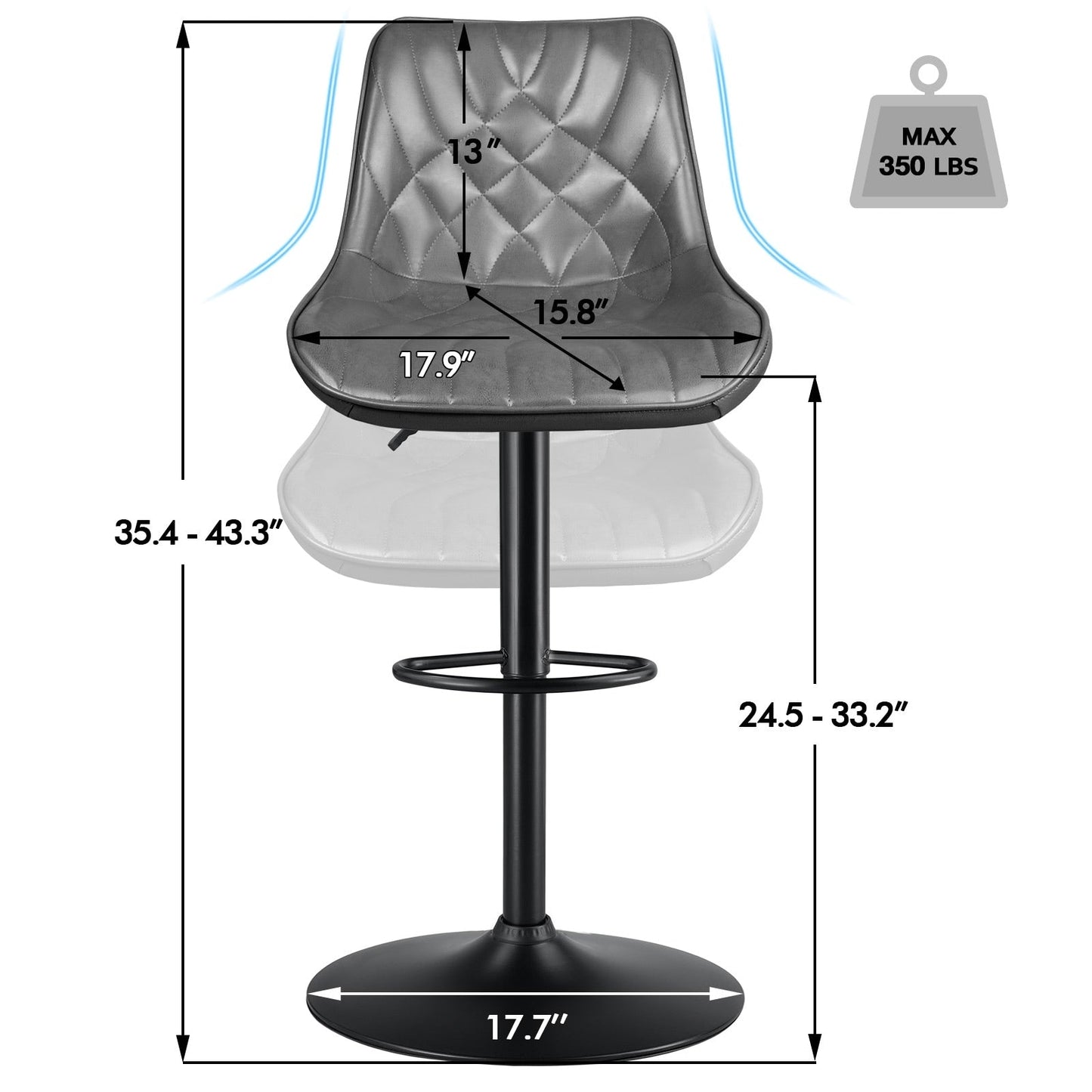 Tabourets de bar pivotants et réglables Bossin avec dossier – Hauteur comptoir