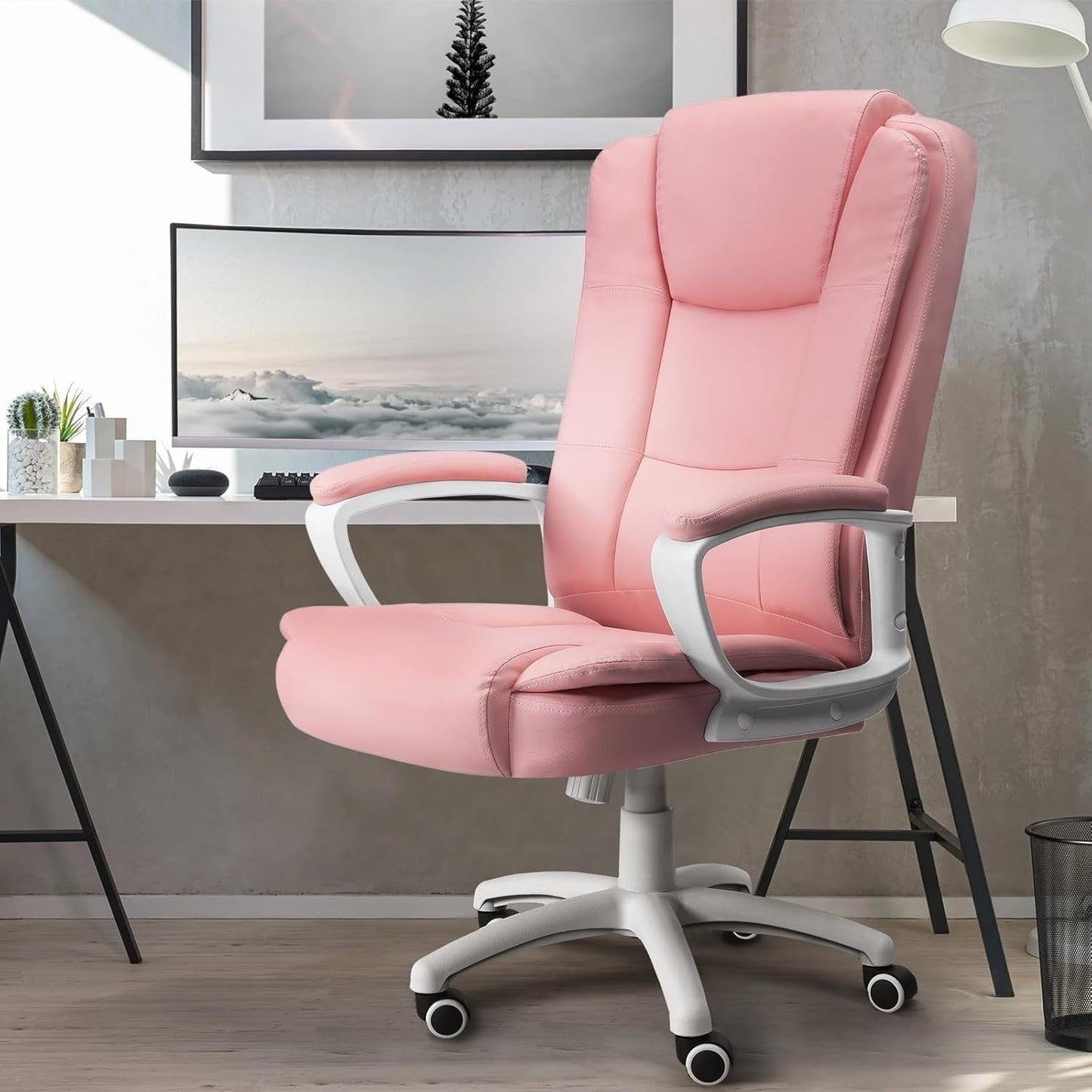 Fauteuil de bureau Bossin pour grandes tailles, dossier haut, fauteuil de direction ergonomique réglable en cuir, capacité 181 kg (400 lbs)