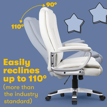 Fauteuil de bureau Bossin pour grandes tailles, dossier haut, fauteuil de direction ergonomique réglable en cuir, capacité 181 kg (400 lbs)