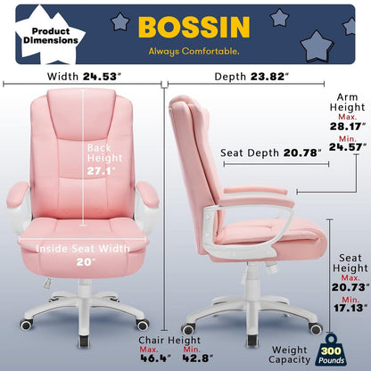 Fauteuil de bureau Bossin pour grandes tailles, dossier haut, fauteuil de direction ergonomique réglable en cuir, capacité 181 kg (400 lbs)