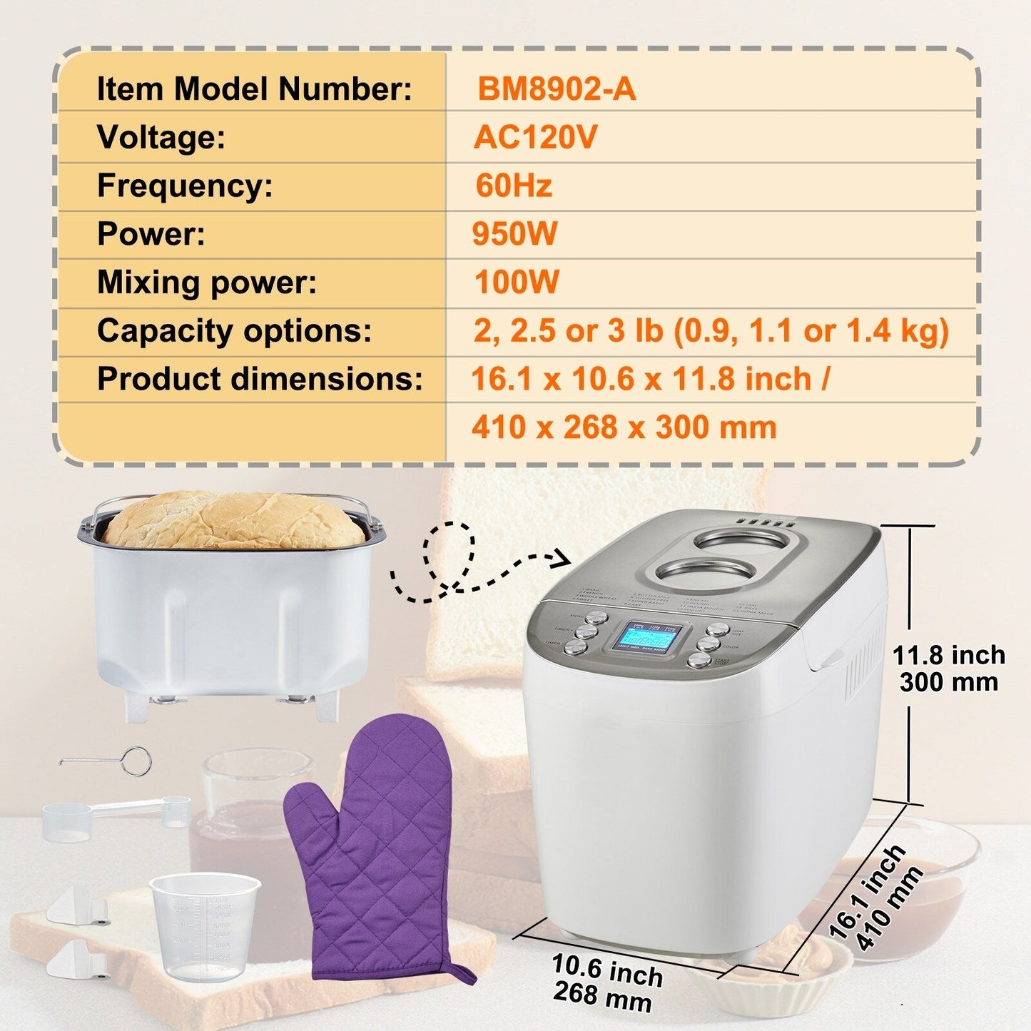 Machine à pain avec programme sans gluten, cuisson du pain complet, numérique, programmable