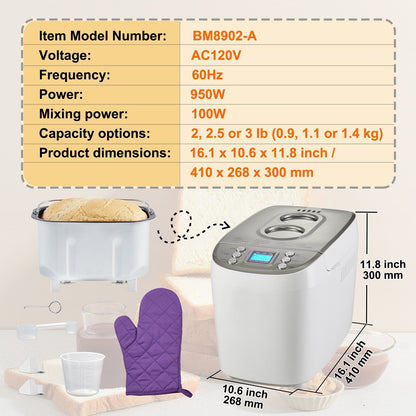 Machine à pain avec programme sans gluten, cuisson du pain complet, numérique, programmable