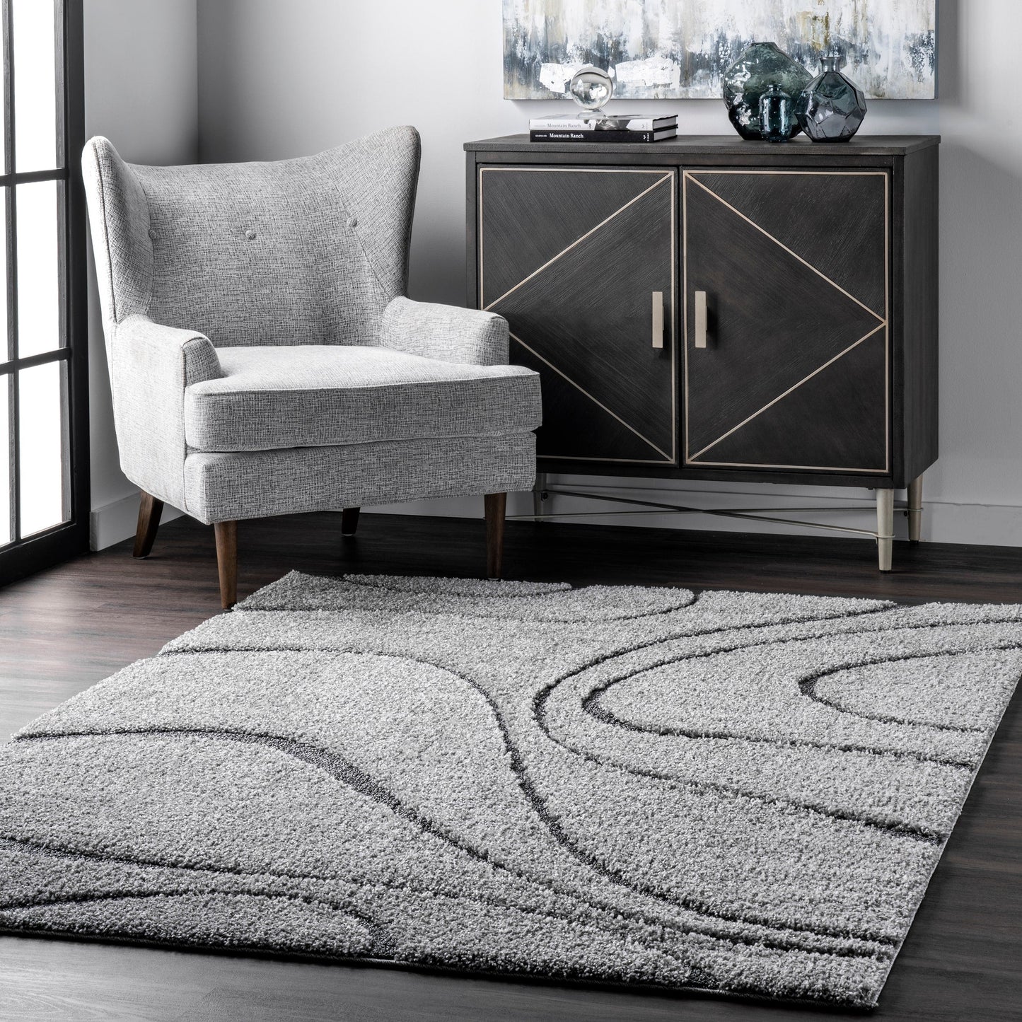 Tapis à poils longs Nuloom Krista contemporain à motifs tourbillonnants