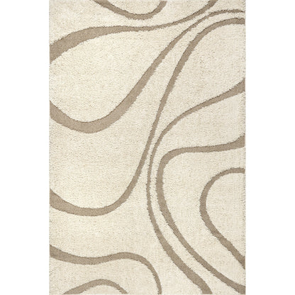 Tapis à poils longs Nuloom Krista contemporain à motifs tourbillonnants