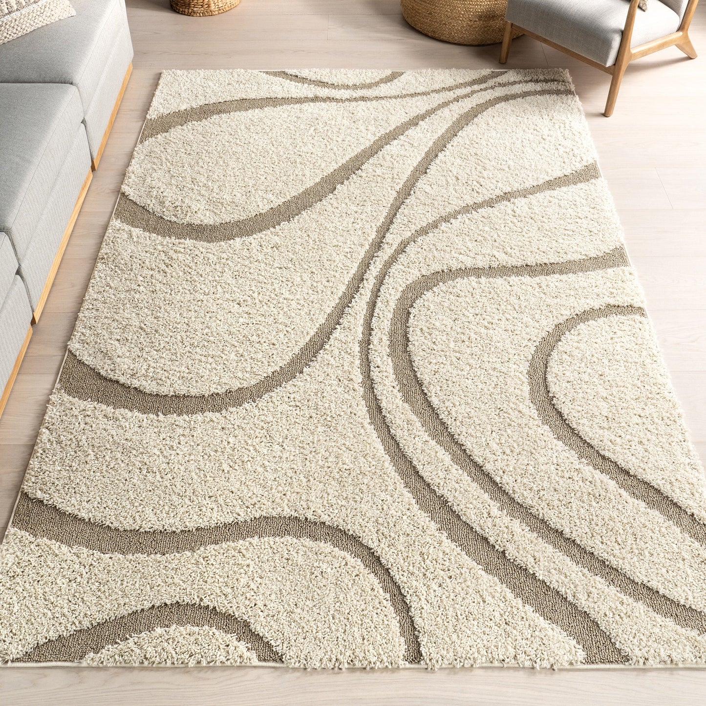 Tapis à poils longs Nuloom Krista contemporain à motifs tourbillonnants