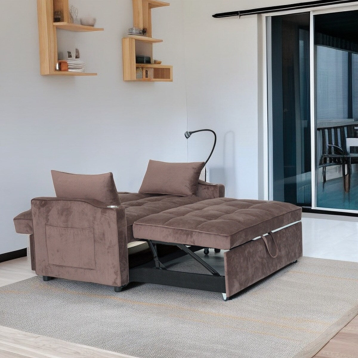 Canapé-lit convertible marron moderne 54,33 avec dossier inclinable et support pour téléphone