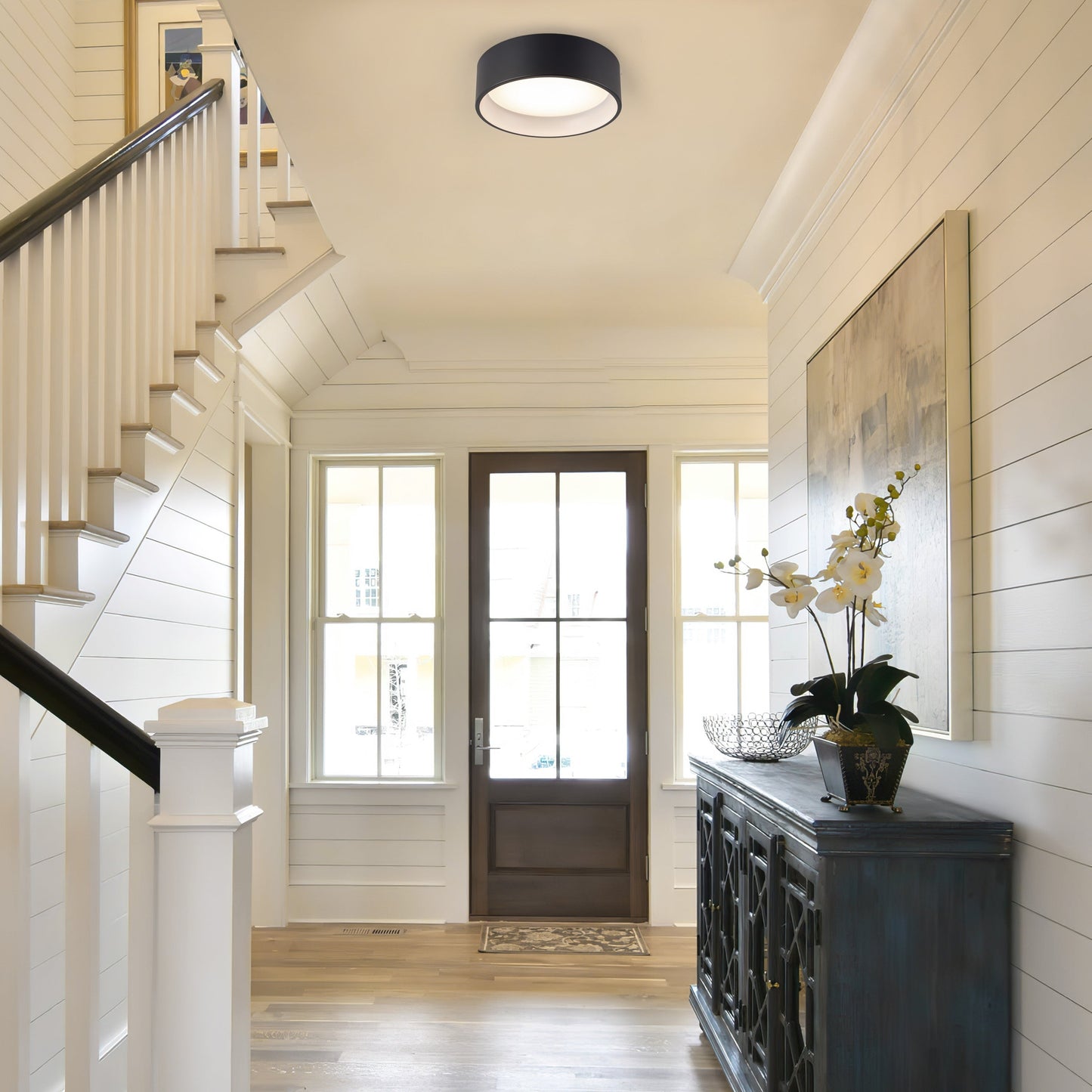 Plafonnier encastré à DEL intégré C Cattleya noir et imitation bois 3CCT