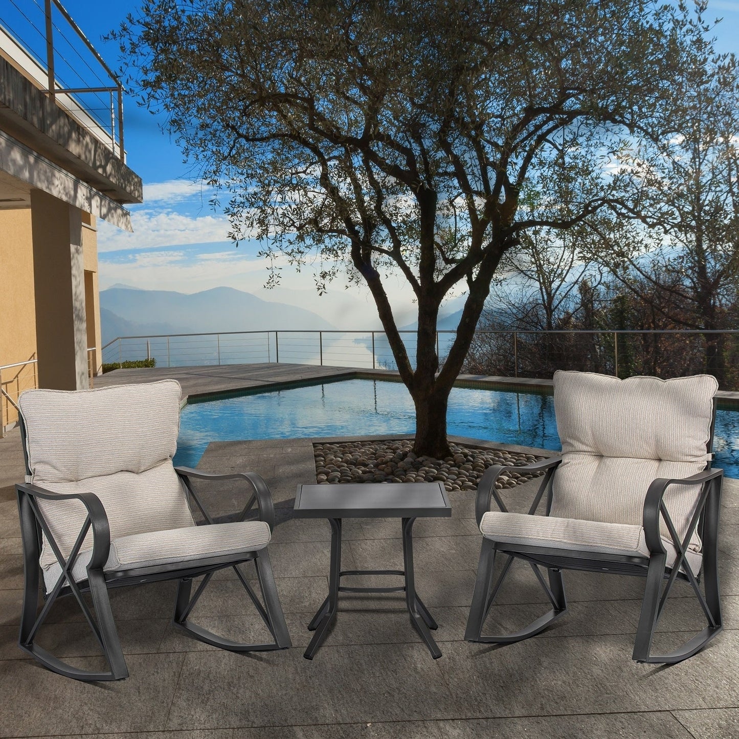 Ensemble de 3 chaises à bascule d'extérieur COSIEST avec table d'appoint