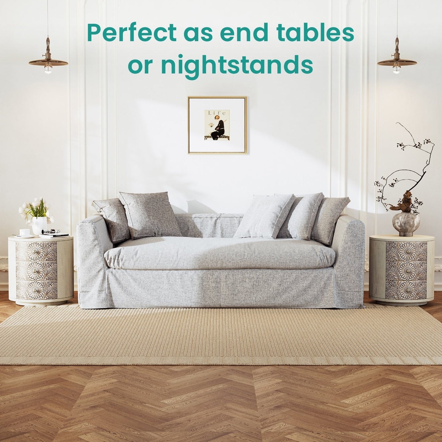 Table de chevet en bois massif marron vintage, motif COSIEST, avec tiroirs