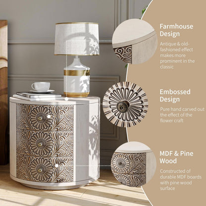 Table de chevet en bois massif marron vintage, motif COSIEST, avec tiroirs