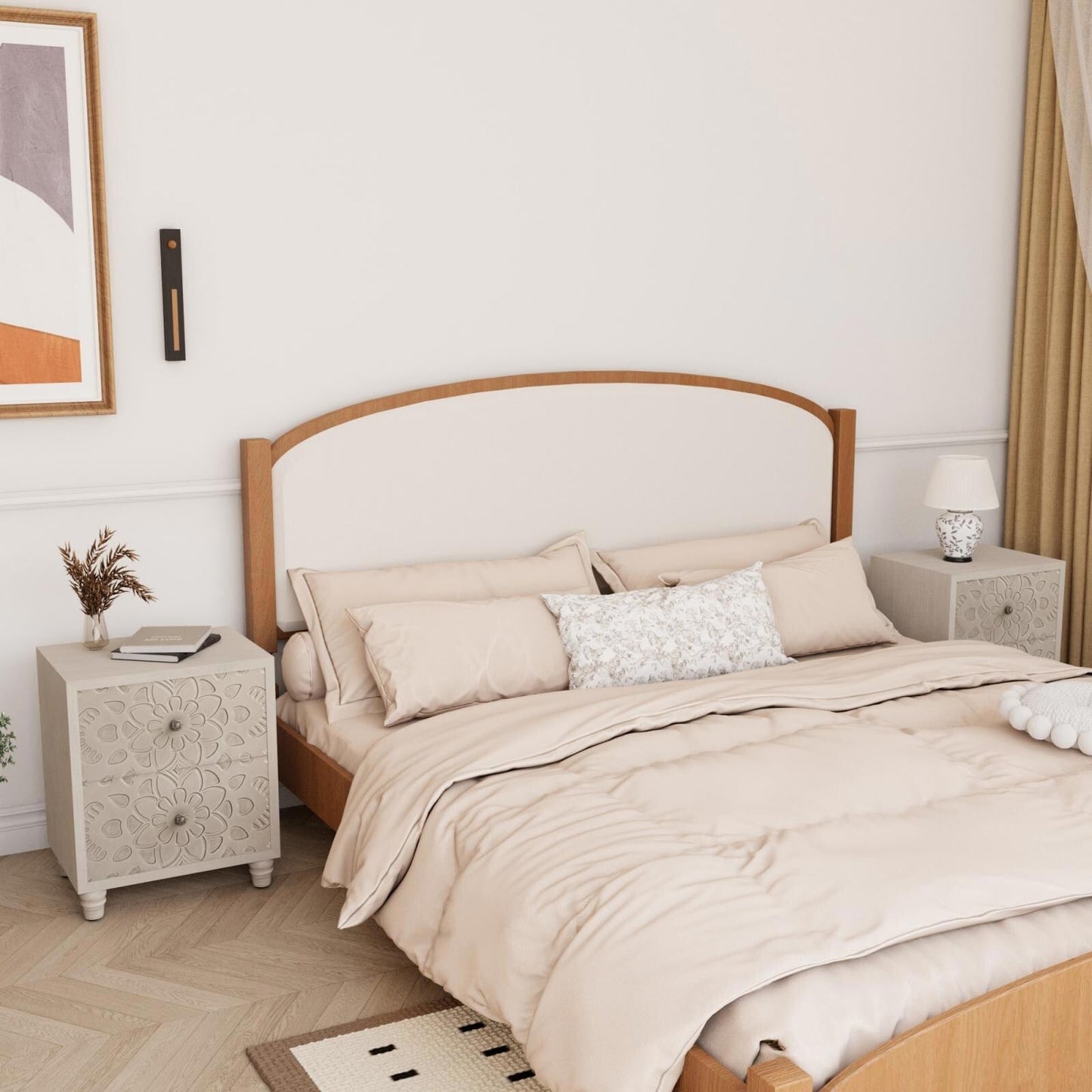 Table de chevet en bois massif marron vintage, motif COSIEST, avec tiroirs