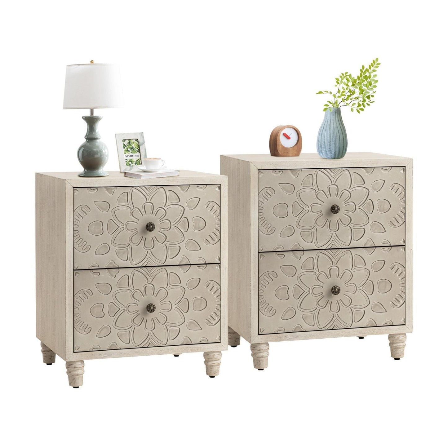 Table de chevet en bois massif marron vintage, motif COSIEST, avec tiroirs