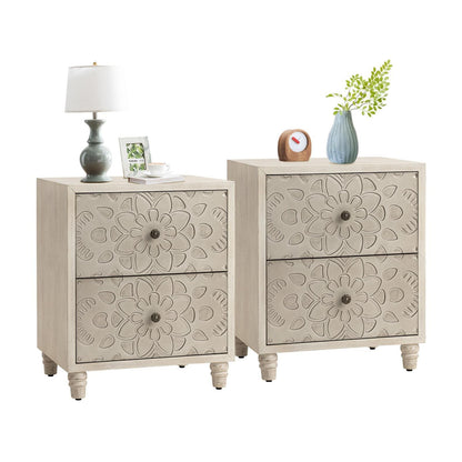 Table de chevet en bois massif marron vintage, motif COSIEST, avec tiroirs