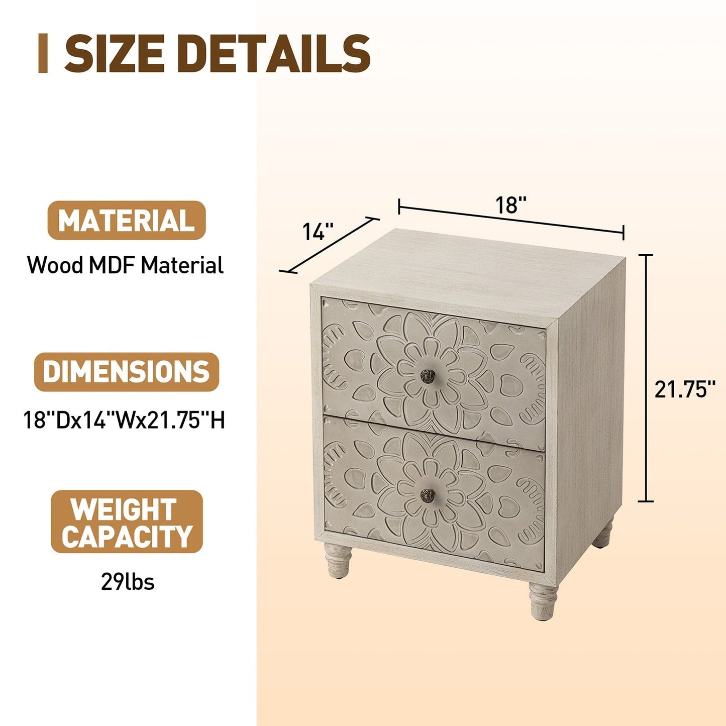 Table de chevet en bois massif marron vintage, motif COSIEST, avec tiroirs