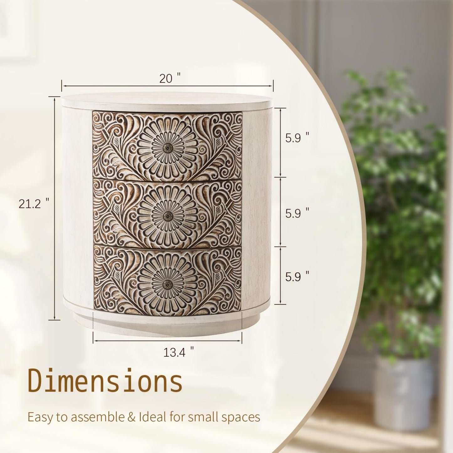 Table de chevet en bois massif marron vintage, motif COSIEST, avec tiroirs