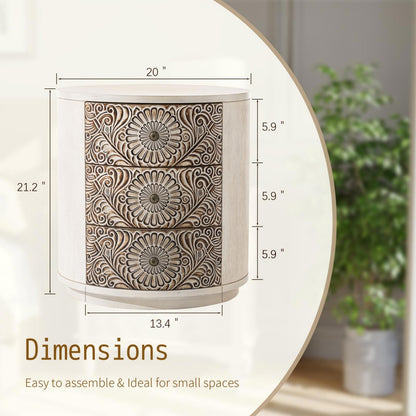 Table de chevet en bois massif marron vintage, motif COSIEST, avec tiroirs