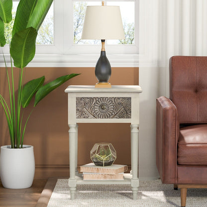 Table de chevet en bois massif marron vintage, motif COSIEST, avec tiroirs