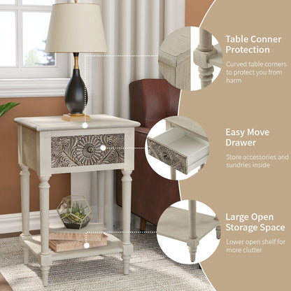 Table de chevet en bois massif marron vintage, motif COSIEST, avec tiroirs