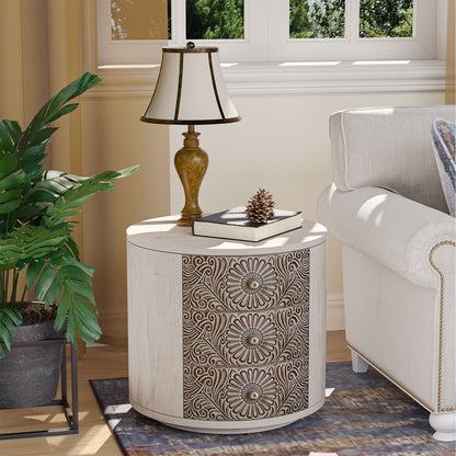 Table de chevet en bois massif marron vintage, motif COSIEST, avec tiroirs