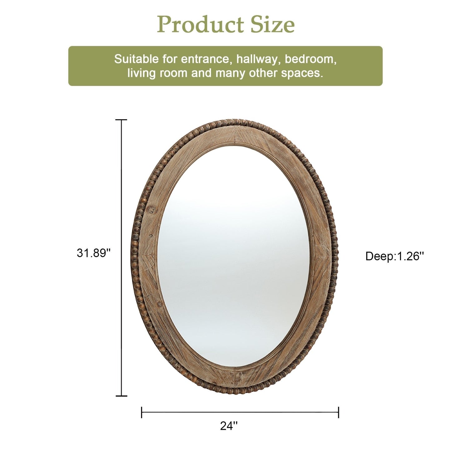 Miroir mural ovale de 81 cm avec cadre en bois Cameo, miroir mural de salle de bain - 31,89 H x 24 L x 1,26 P