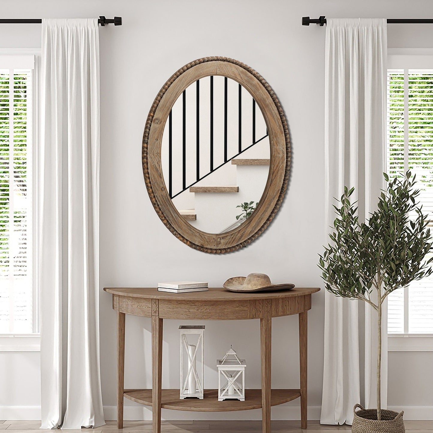 Miroir mural ovale de 81 cm avec cadre en bois Cameo, miroir mural de salle de bain - 31,89 H x 24 L x 1,26 P