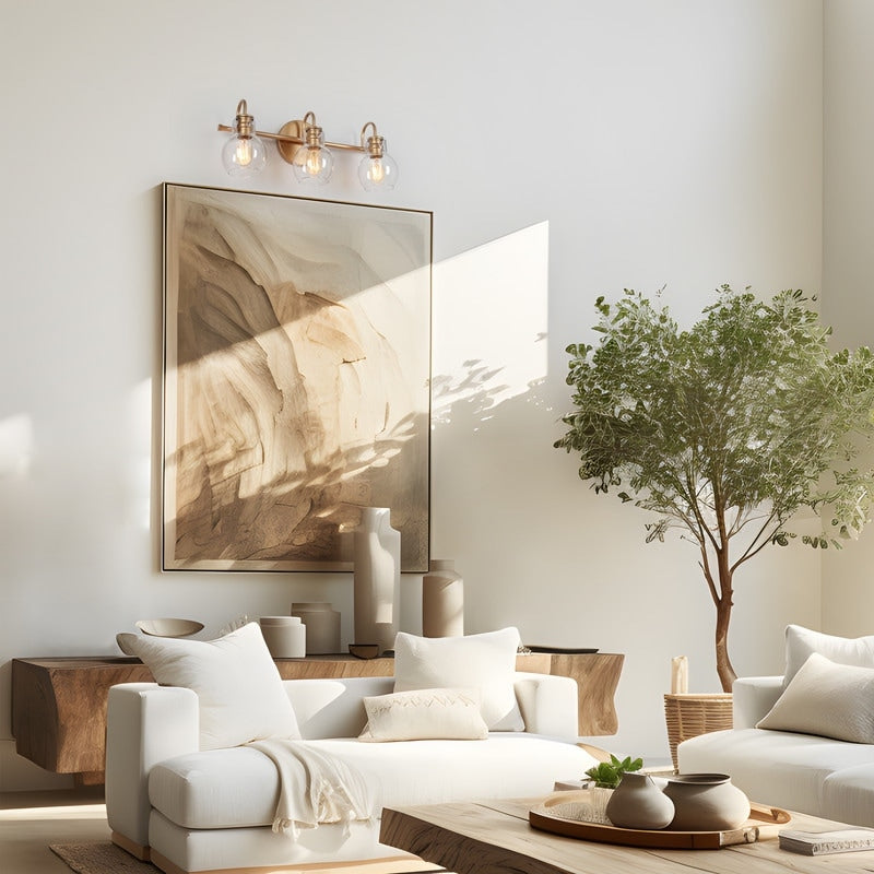 Applique murale moderne dorée à 3 lumières pour salle de bain, sphère en verre