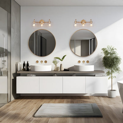 Applique murale moderne dorée à 3 lumières pour salle de bain, sphère en verre