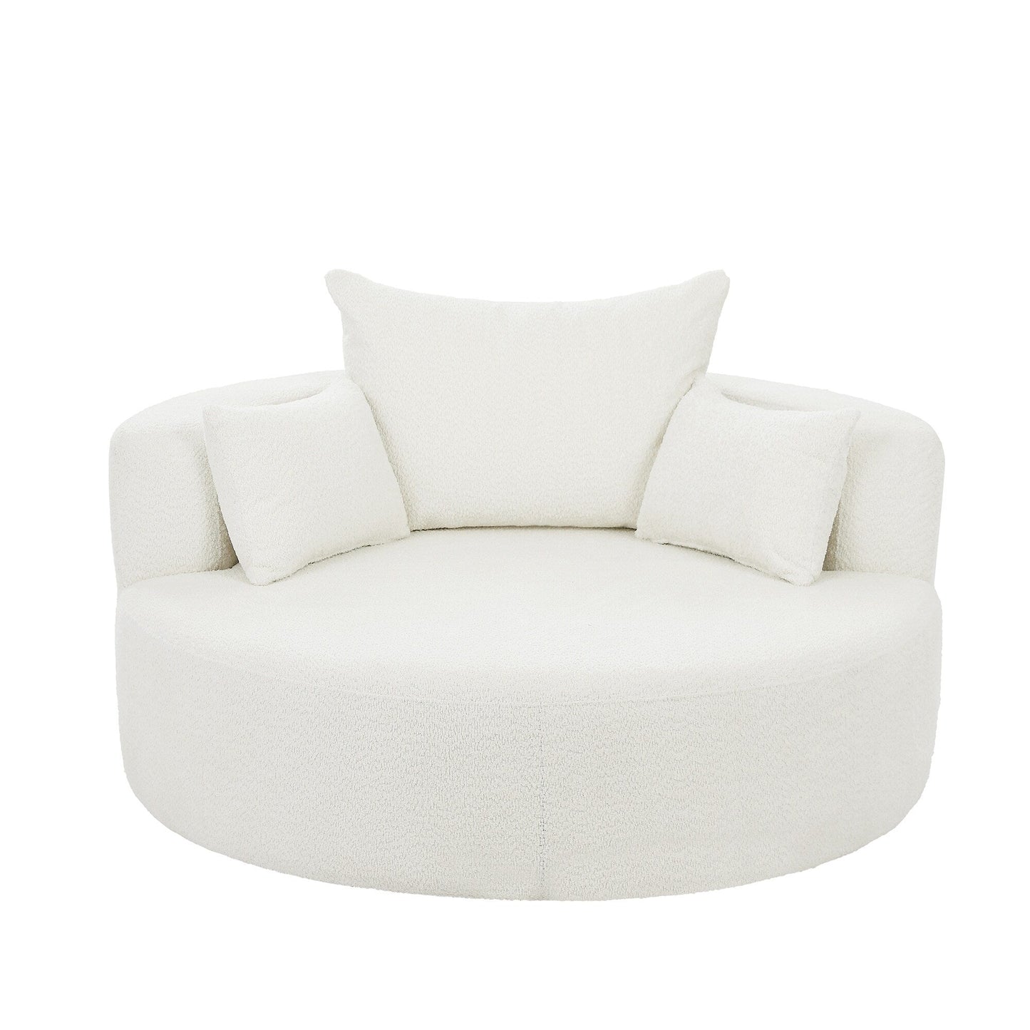 Fauteuil d'appoint en chenille, fauteuil rond avec base pivotante à 360 degrés et 3 coussins amovibles