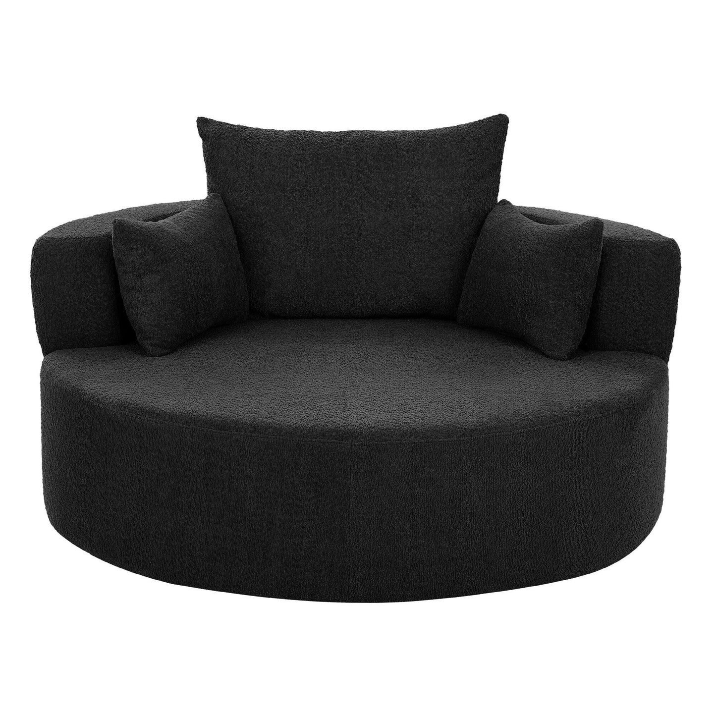 Fauteuil d'appoint en chenille, fauteuil rond avec base pivotante à 360 degrés et 3 coussins amovibles