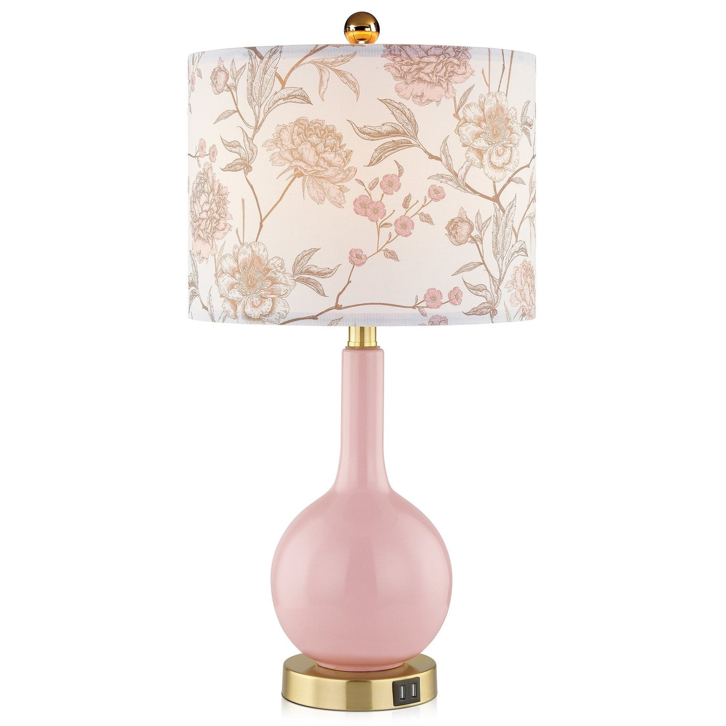 Lampe de table en céramique rose avec interrupteur tactile à intensité variable à 3 positions et deux ports de chargement USB - 12'' x 12'' x 24'' (L x l x H)