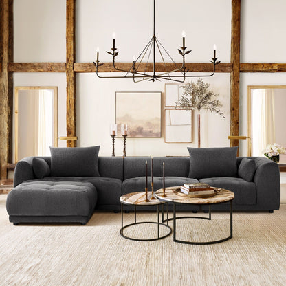 Canapé modulaire Cloud 144 avec pouf - Canapé de salon en tissu chenille moelleux