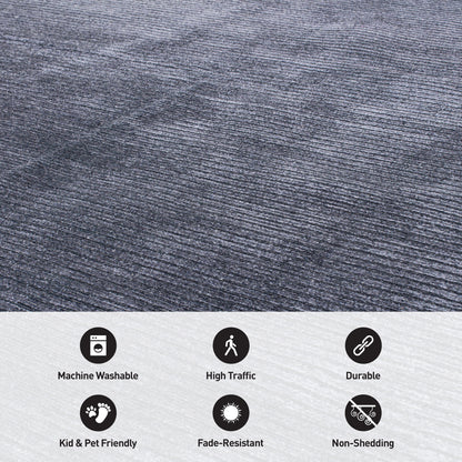 Tapis contemporain à rayures usées lavable en machine