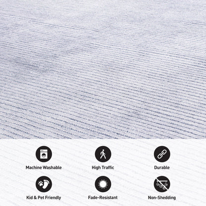 Tapis contemporain à rayures usées lavable en machine