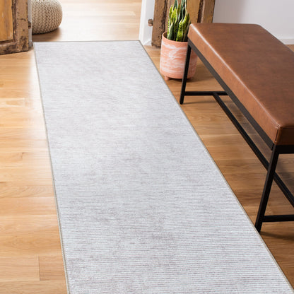 Tapis contemporain à rayures usées lavable en machine
