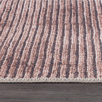 Tapis contemporain à rayures usées lavable en machine