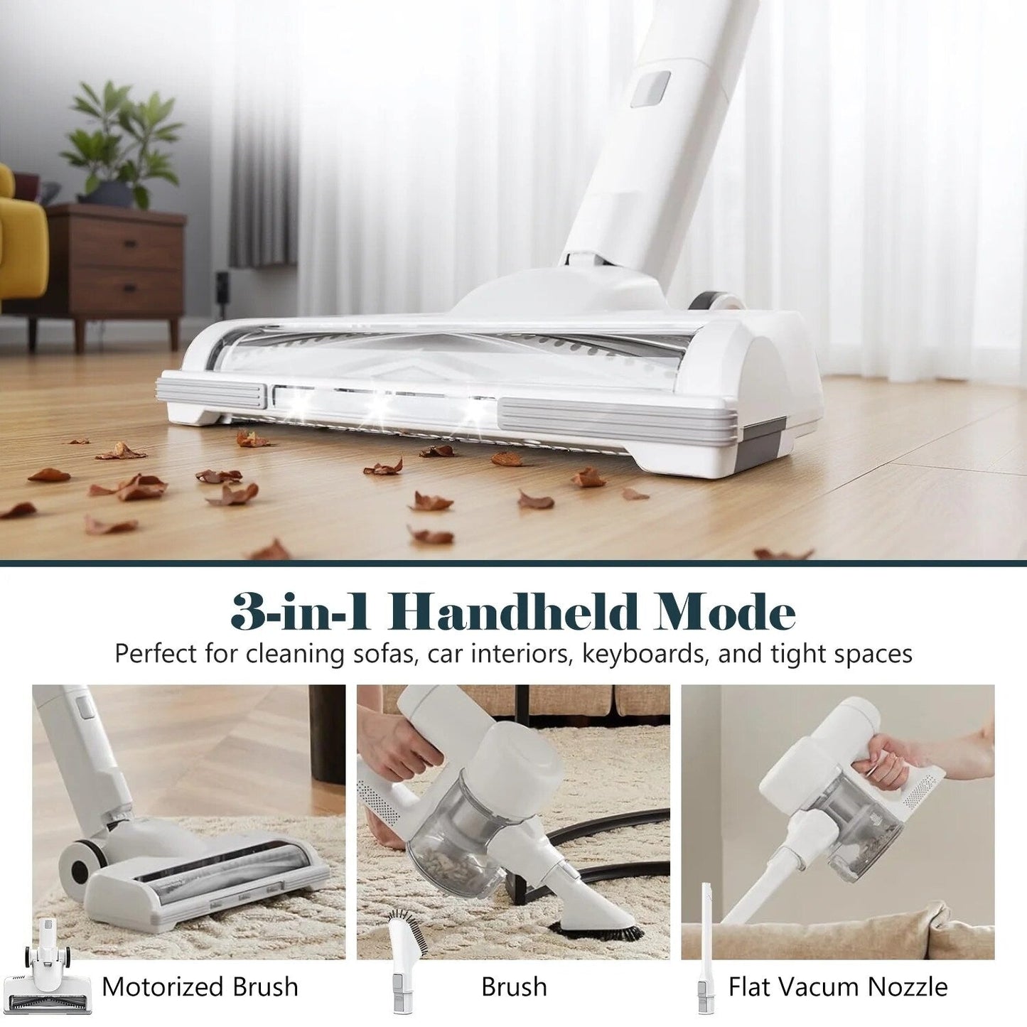 Aspirateur balai sans fil 3 en 1, léger pour tapis, sols durs, poils d'animaux et nettoyage de la maison