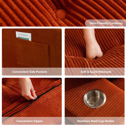 Canapé pouf rembourré en velours côtelé et mousse à mémoire de forme avec pouf - 48,4 L x 67,7 l x 24,4 H