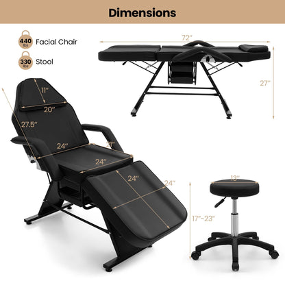 Lit de massage Costway 72 avec tabouret hydraulique, dossier réglable et