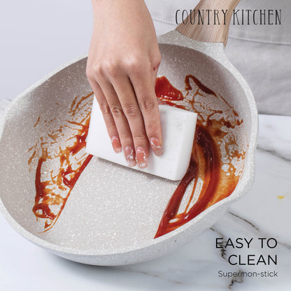 Ensemble de casseroles en fonte d'aluminium antiadhésives Country Kitchen - Batterie de cuisine durable pour la cuisine de tous les jours, 6 à 11 pièces