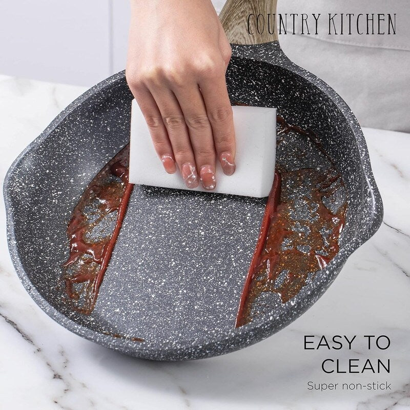 Ensemble de casseroles en fonte d'aluminium antiadhésives Country Kitchen - Batterie de cuisine durable pour la cuisine de tous les jours, 6 à 11 pièces