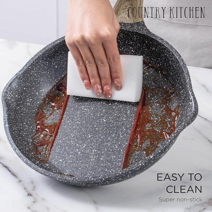 Ensemble de casseroles en fonte d'aluminium antiadhésives Country Kitchen - Batterie de cuisine durable pour la cuisine de tous les jours, 6 à 11 pièces