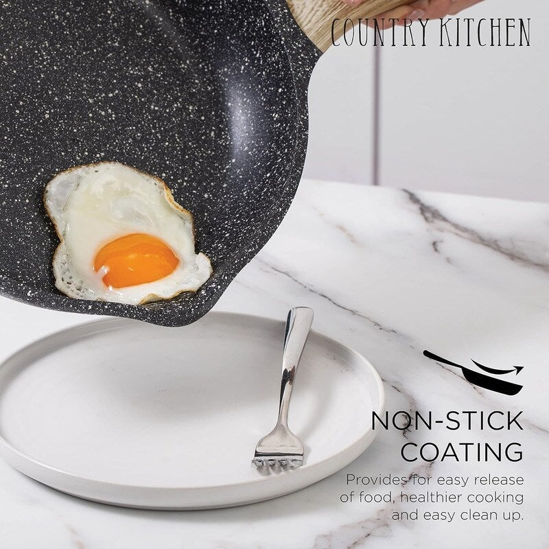 Ensemble de casseroles en fonte d'aluminium antiadhésives Country Kitchen - Batterie de cuisine durable pour la cuisine de tous les jours, 6 à 11 pièces