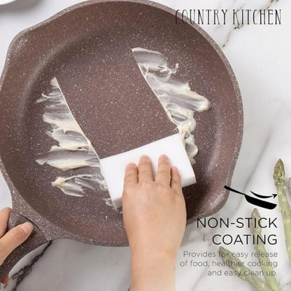 Ensemble de casseroles en fonte d'aluminium antiadhésives Country Kitchen - Batterie de cuisine durable pour la cuisine de tous les jours, 6 à 11 pièces