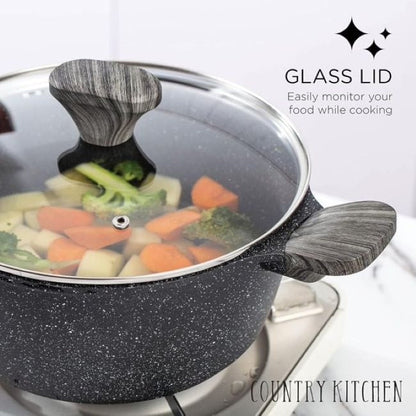 Ensemble de casseroles en fonte d'aluminium antiadhésives Country Kitchen - Batterie de cuisine durable pour la cuisine de tous les jours, 6 à 11 pièces