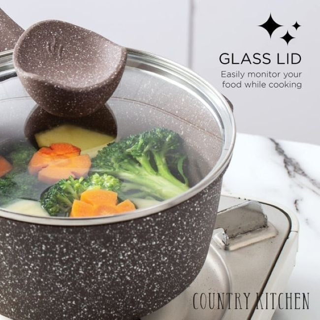 Ensemble de casseroles en fonte d'aluminium antiadhésives Country Kitchen - Batterie de cuisine durable pour la cuisine de tous les jours, 6 à 11 pièces