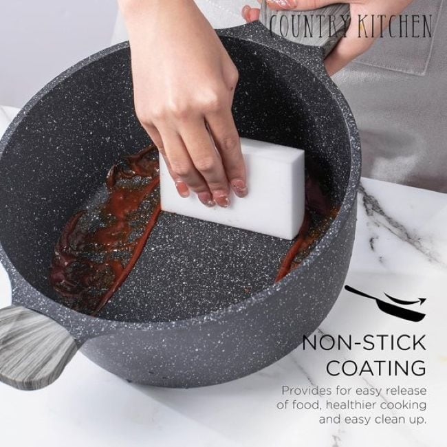 Ensemble de casseroles en fonte d'aluminium antiadhésives Country Kitchen - Batterie de cuisine durable pour la cuisine de tous les jours, 6 à 11 pièces